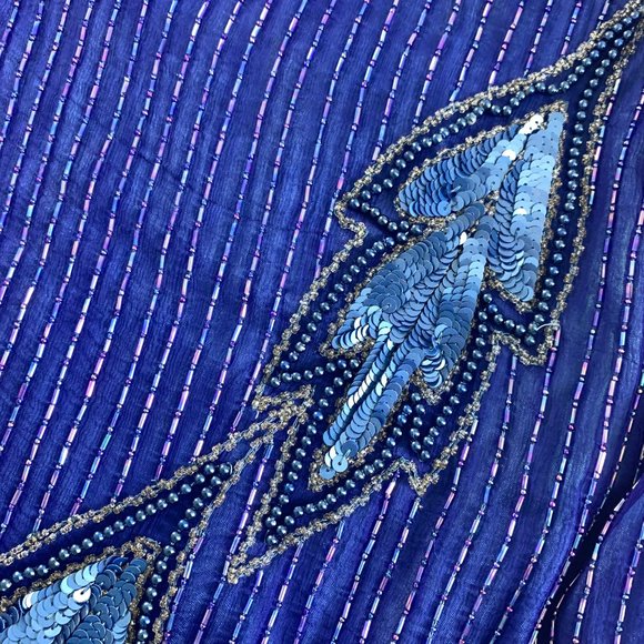 Vintage Anjumun Womens Beaded Blouse Tunic Size L/XL Blue Silk Evening Pullover - Picture 4 of 13